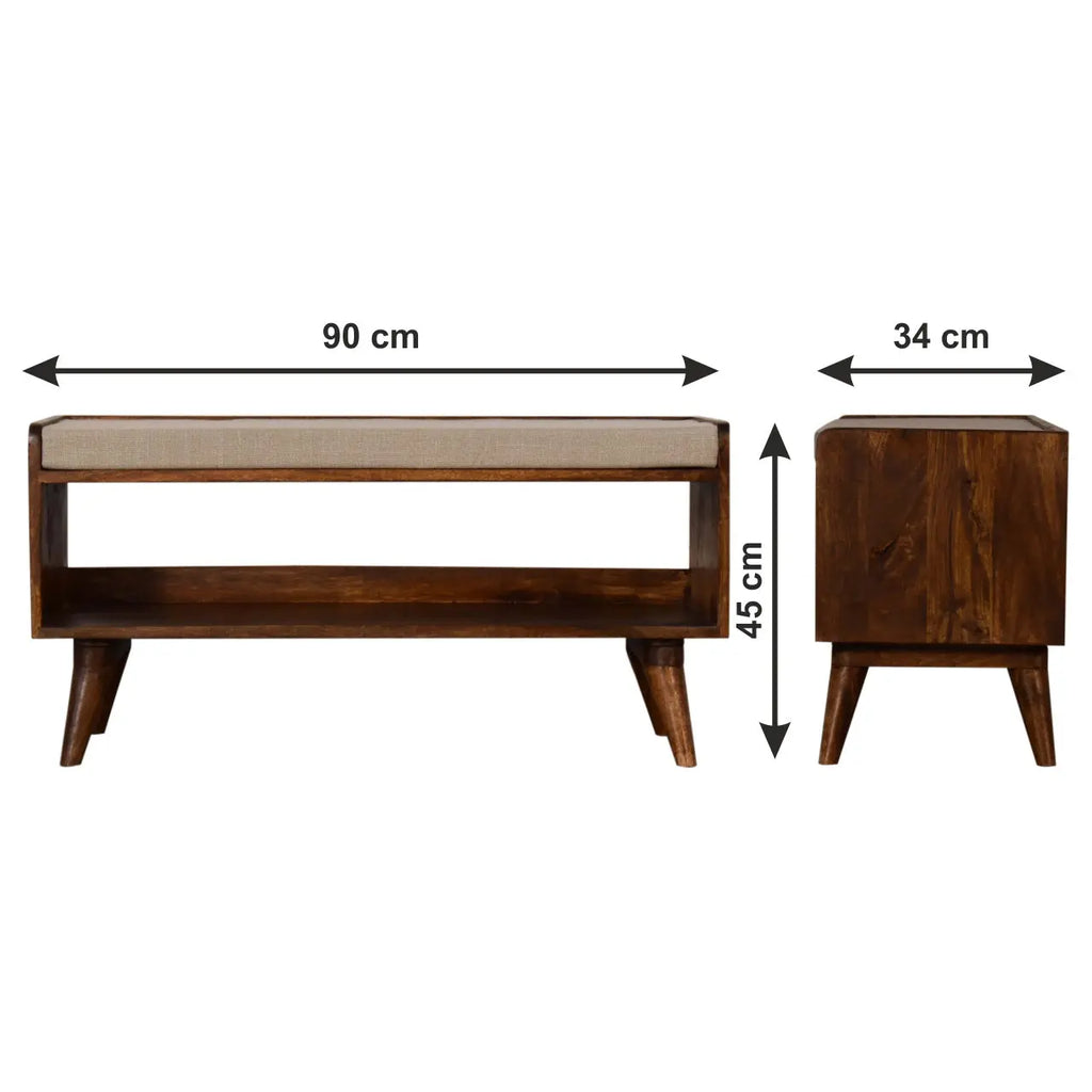Mud Linen Nordic Storage Bench | Chestnut Finish - Avivra