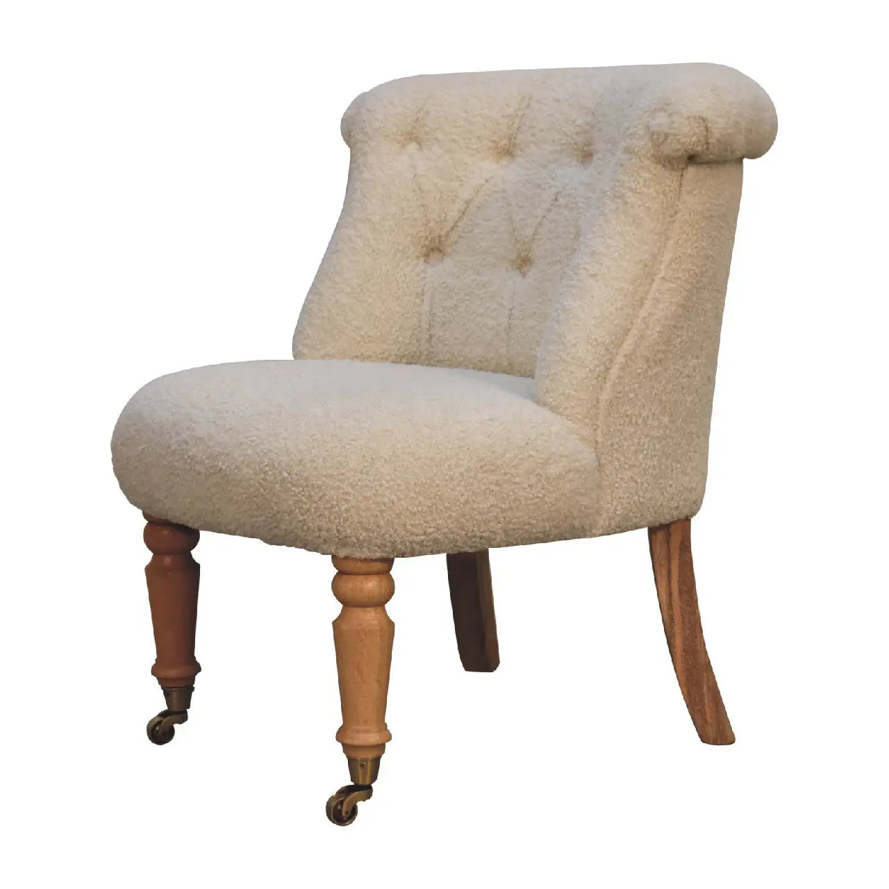Bouclé Handwoven Accent Chair – Hand-Carved Solid Mango Wood - Avivra