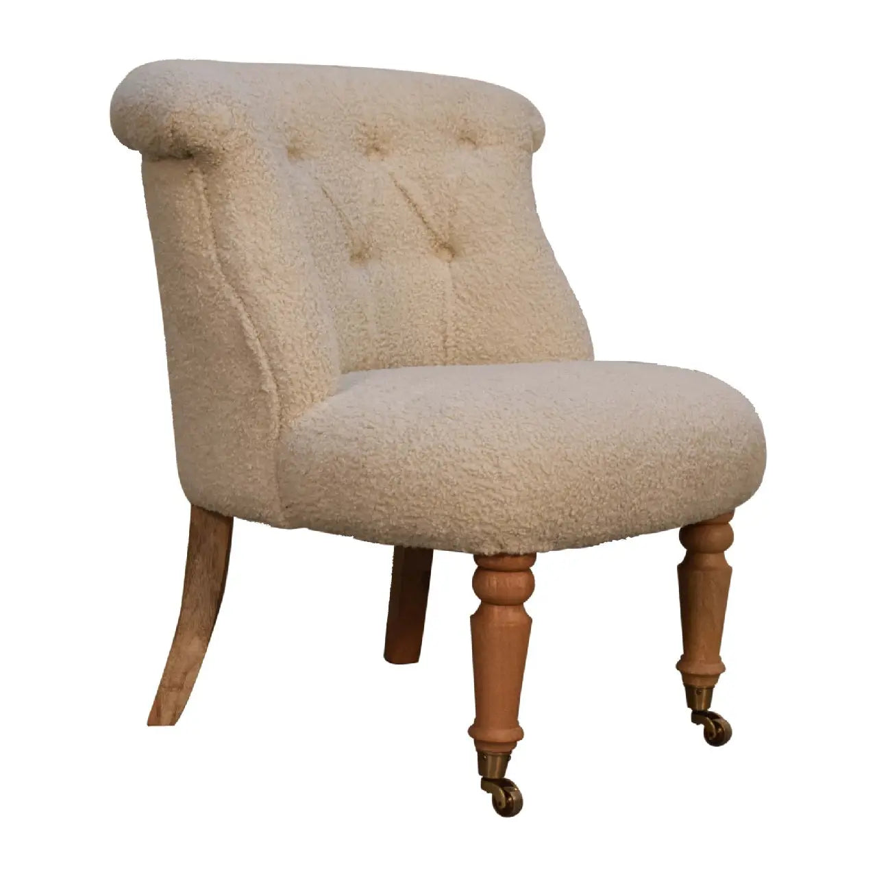 Bouclé Handwoven Accent Chair – Hand-Carved Solid Mango Wood - Avivra