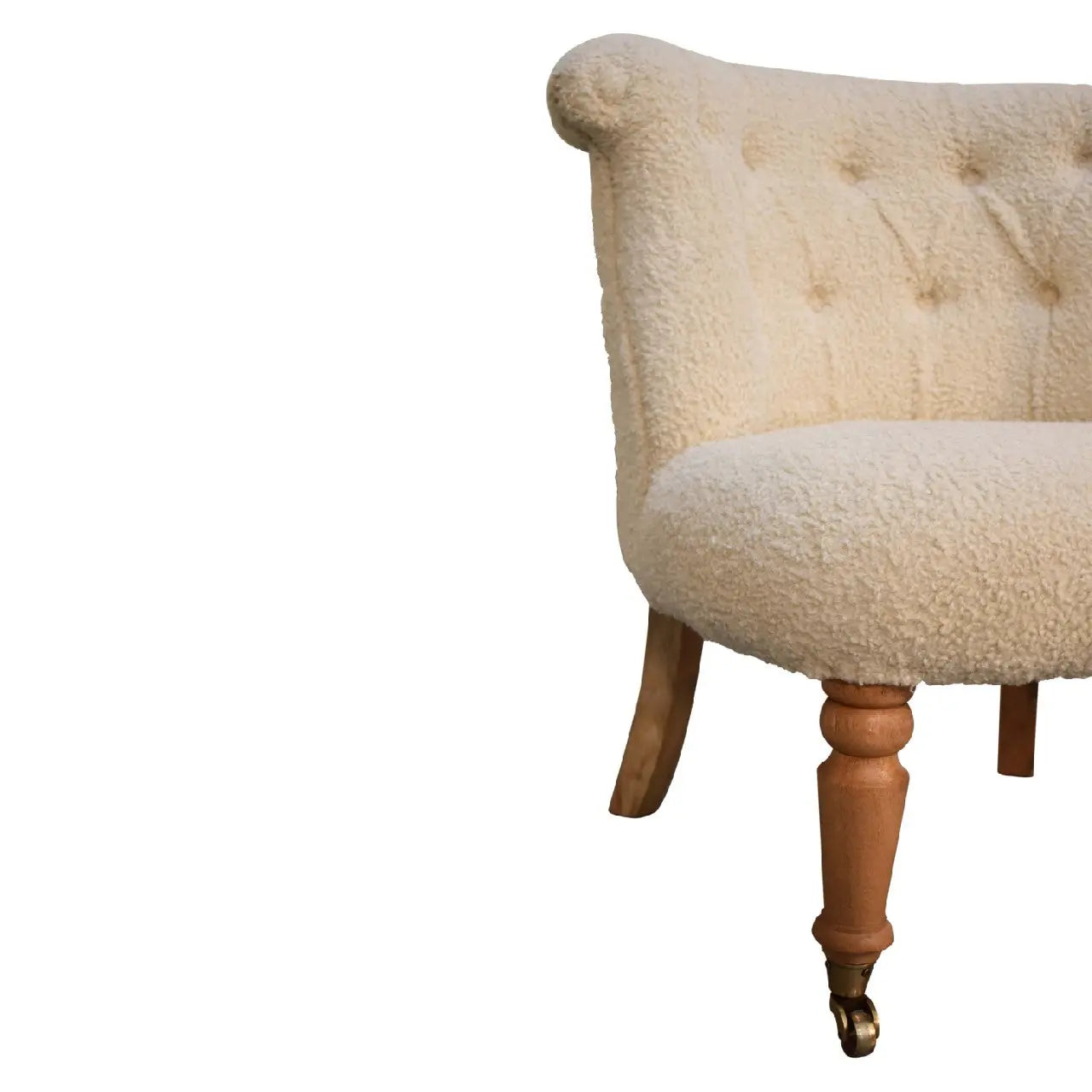 Bouclé Handwoven Accent Chair – Hand-Carved Solid Mango Wood - Avivra