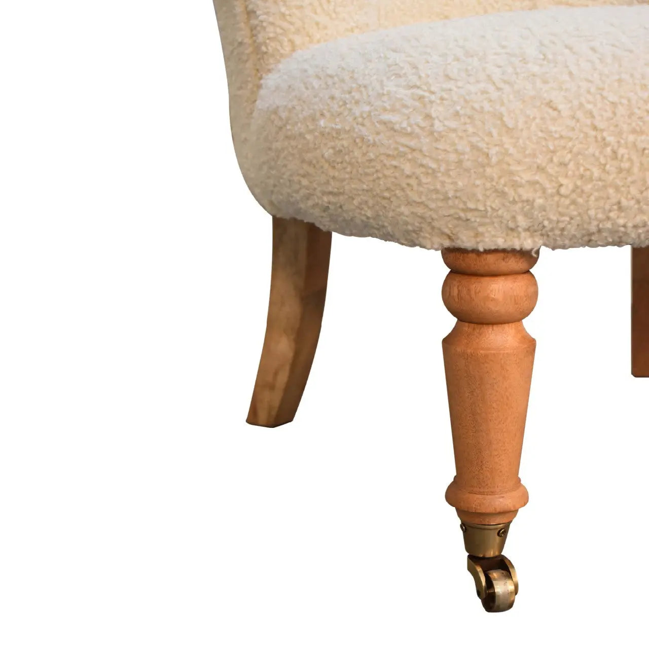Bouclé Handwoven Accent Chair – Hand-Carved Solid Mango Wood - Avivra