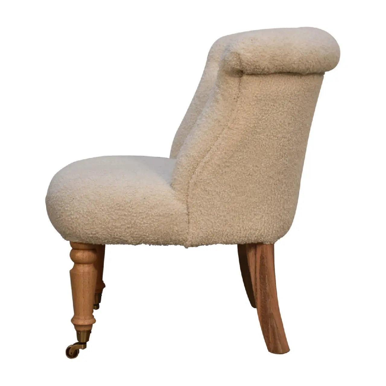 Bouclé Handwoven Accent Chair – Hand-Carved Solid Mango Wood - Avivra