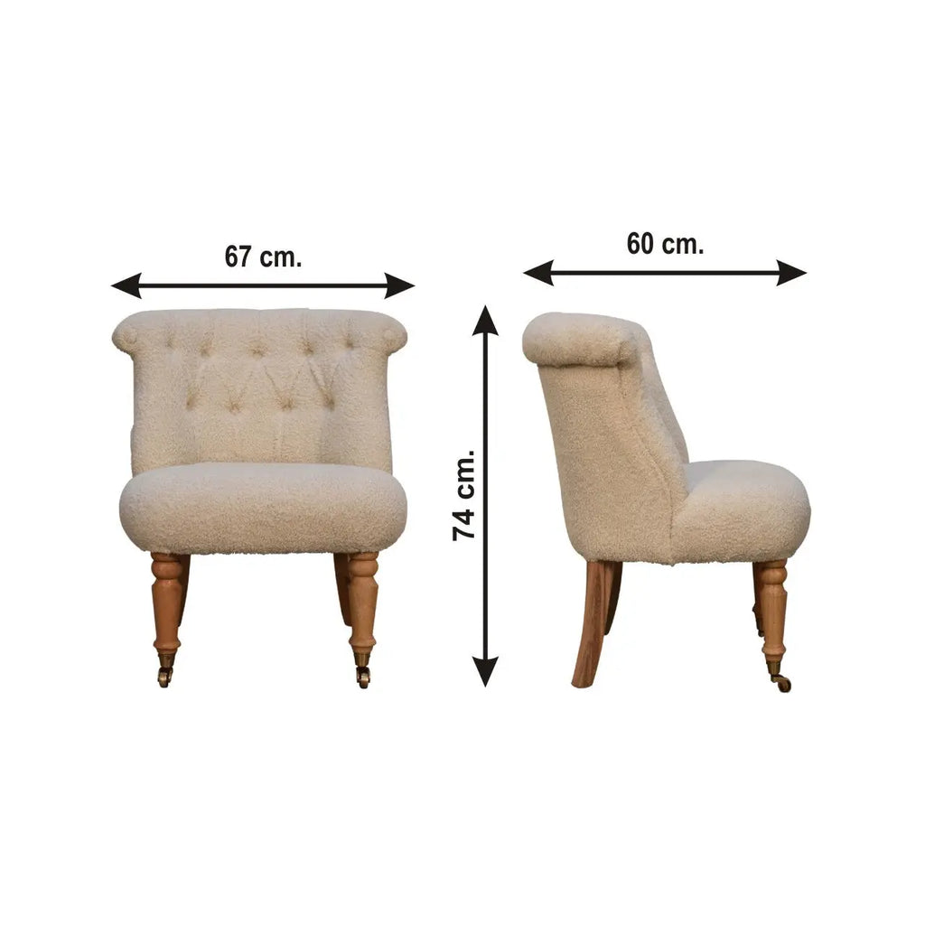 Bouclé Handwoven Accent Chair – Hand-Carved Solid Mango Wood - Avivra