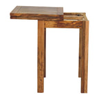 Wooden side table with a hinged top on a white background