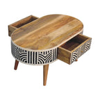 solid mango wood coffee table with bone inlay drawer and nordic legs
