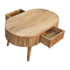 Wooden side table with drawers on a white background