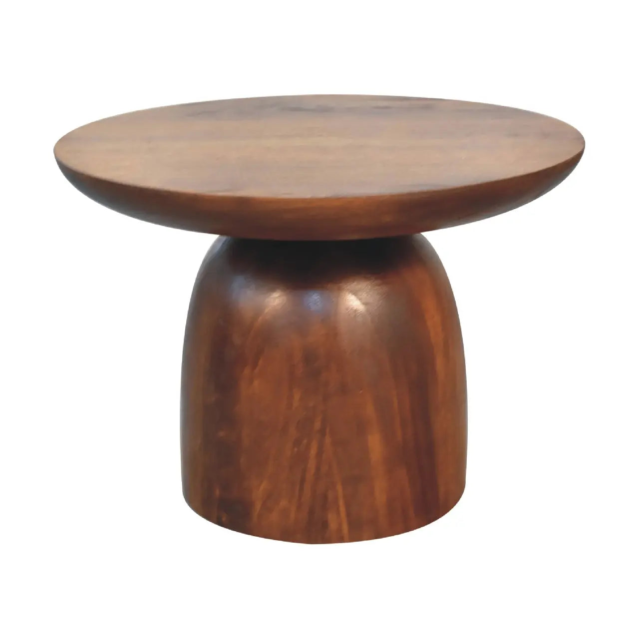 rounded chestnut side table crafted from solid mango wood