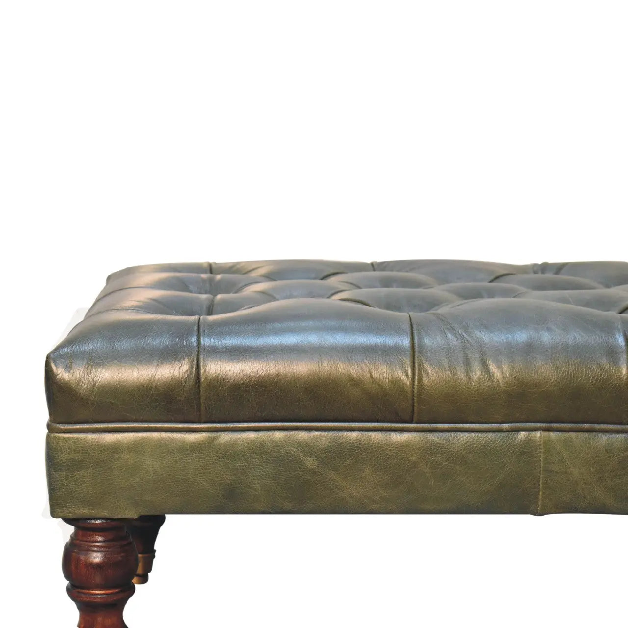 Buffalo Green Leather Ottoman With Castor Legs - Avivra