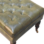 Buffalo Green Leather Ottoman With Castor Legs - Avivra