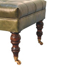 Buffalo Green Leather Ottoman With Castor Legs - Avivra