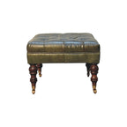 Buffalo Green Leather Ottoman With Castor Legs - Avivra
