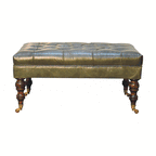 Buffalo Green Leather Ottoman With Castor Legs - Avivra