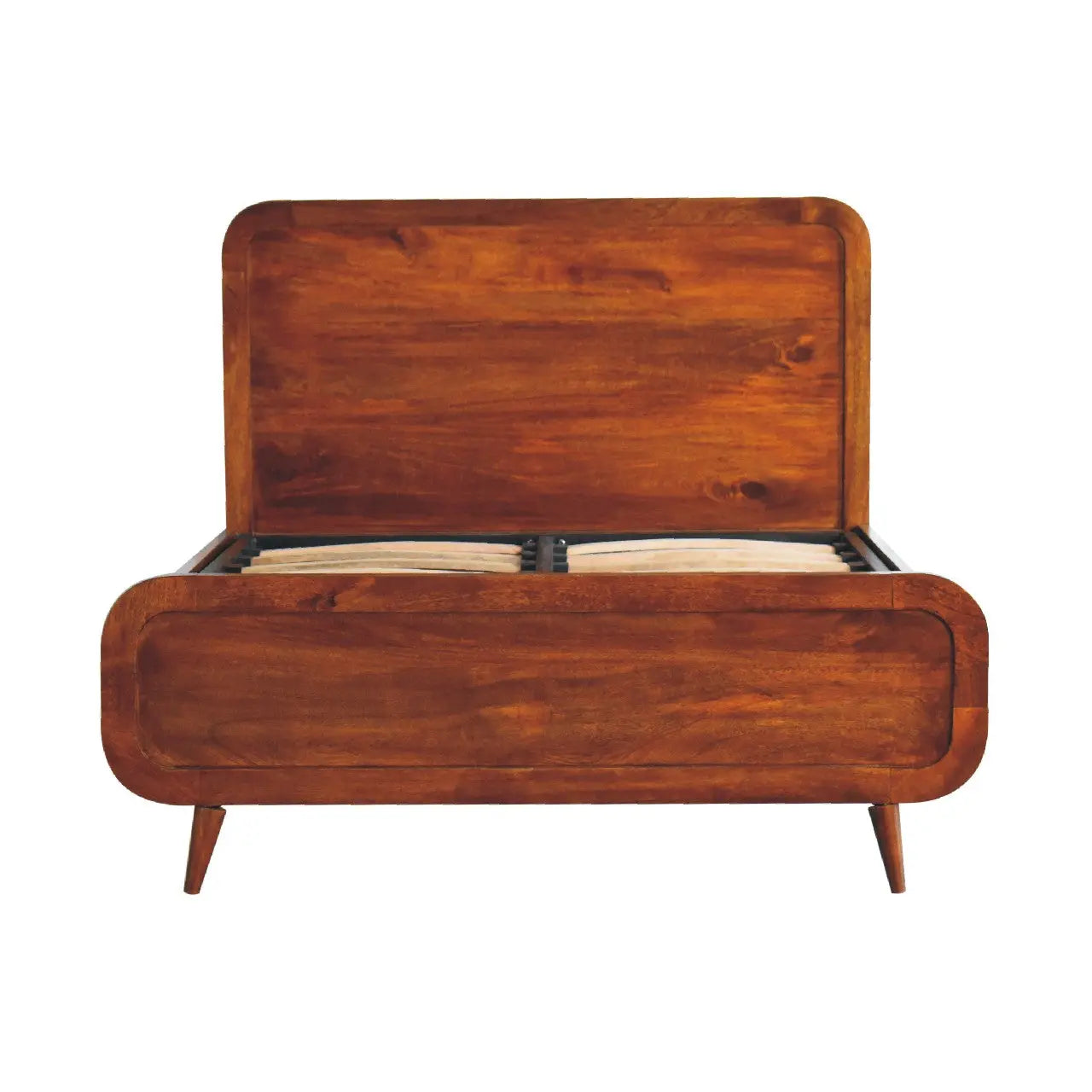 curved chestnut mango wood double bed fram