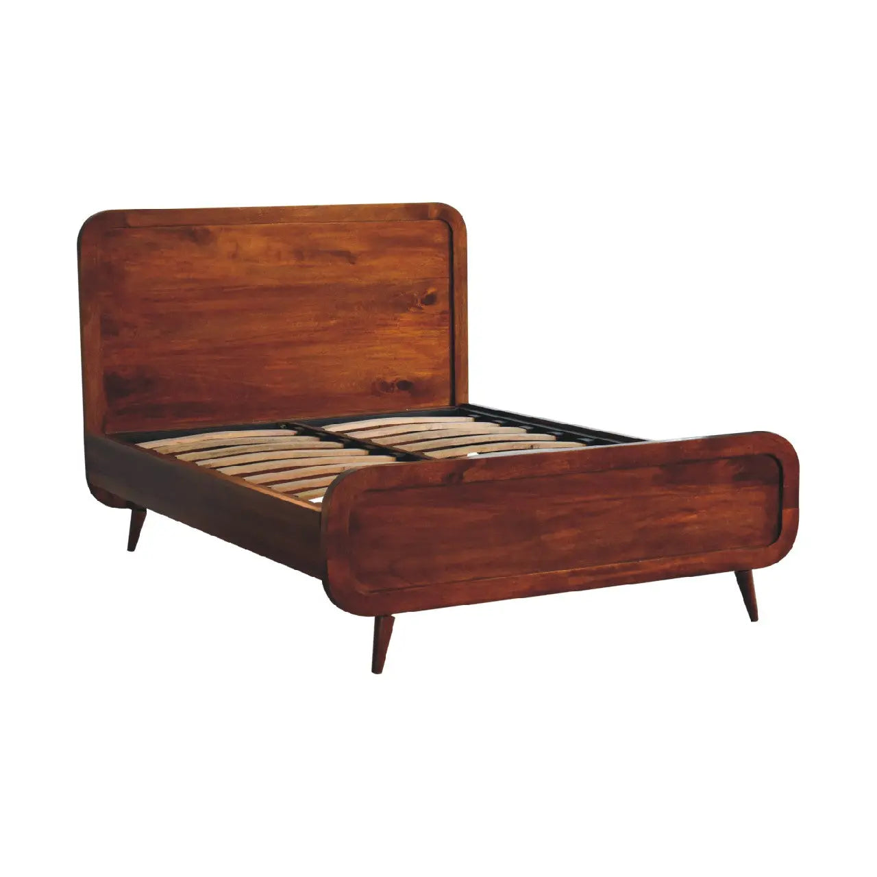 Curved Chestnut Mango Wood Double Bed - Avivra