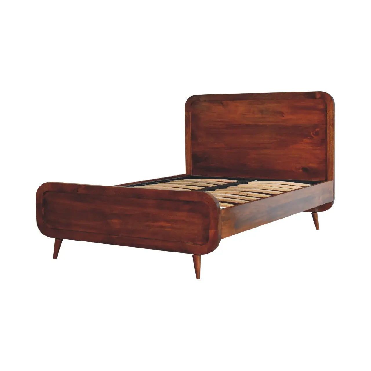 solid wood double bed with curved headboard