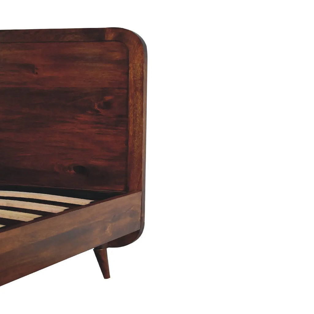 Curved Chestnut Mango Wood Double Bed - Avivra