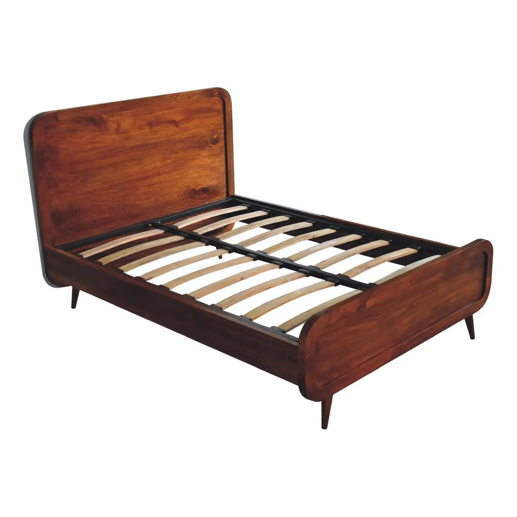 Curved Chestnut Mango Wood Double Bed - Avivra