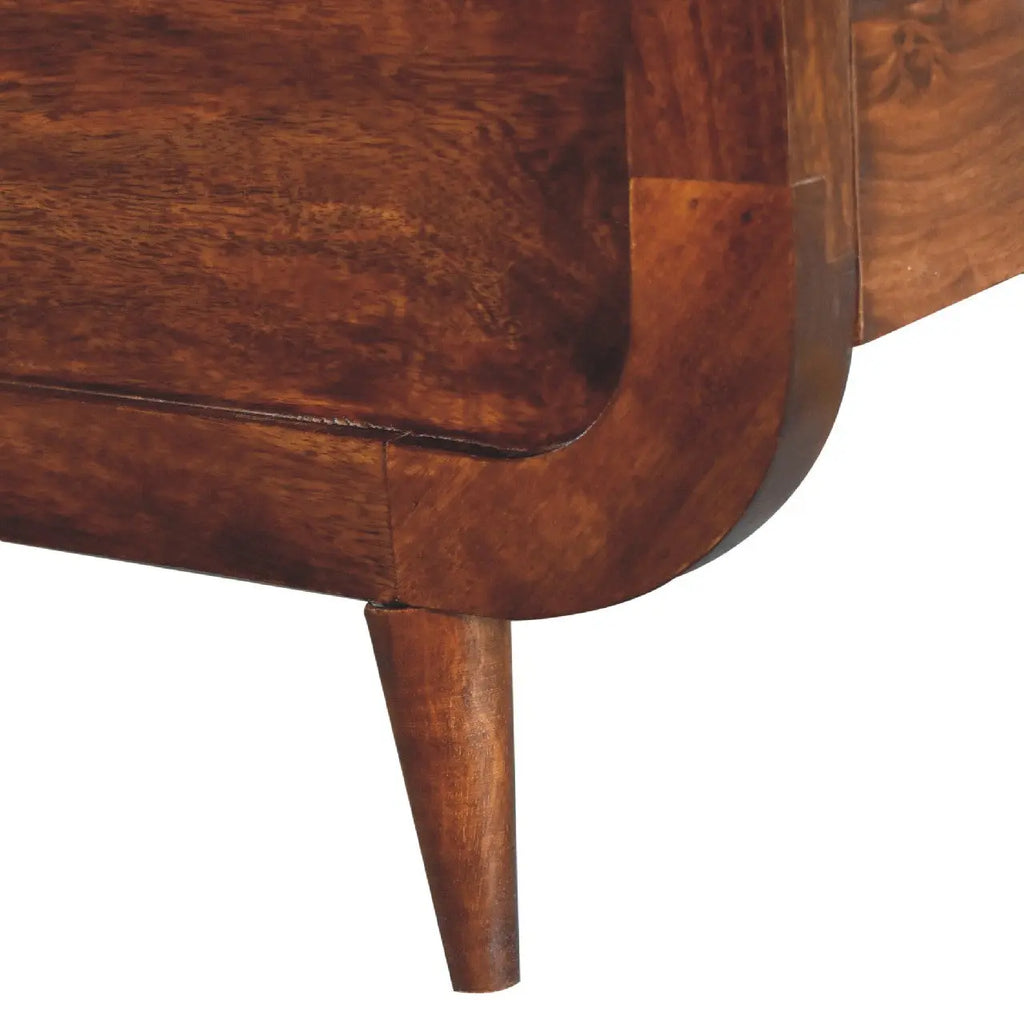 Curved Chestnut Mango Wood Double Bed - Avivra