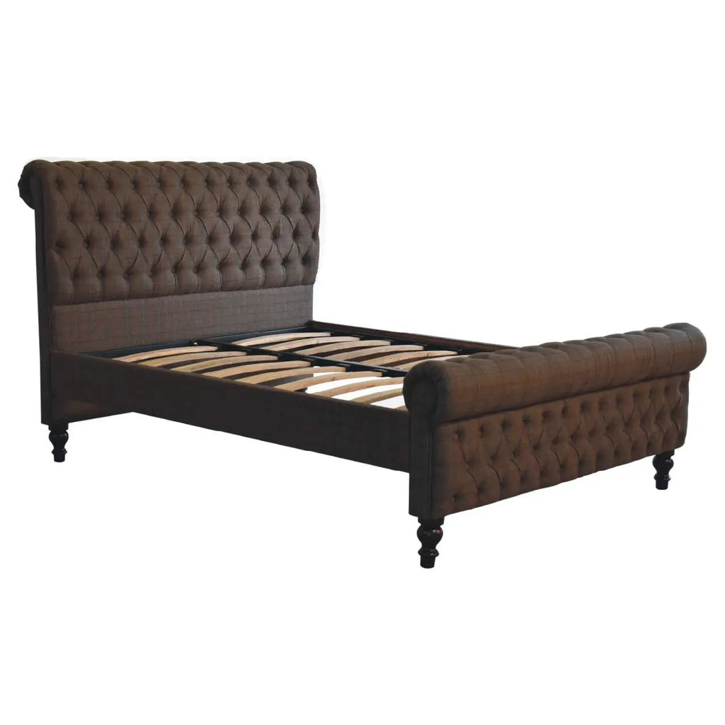 Multi Tweed Roll-Top Bed | Upholstered Bed Frame - Avivra