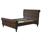 luxury tweed upholstered bed frame with solid wood legs