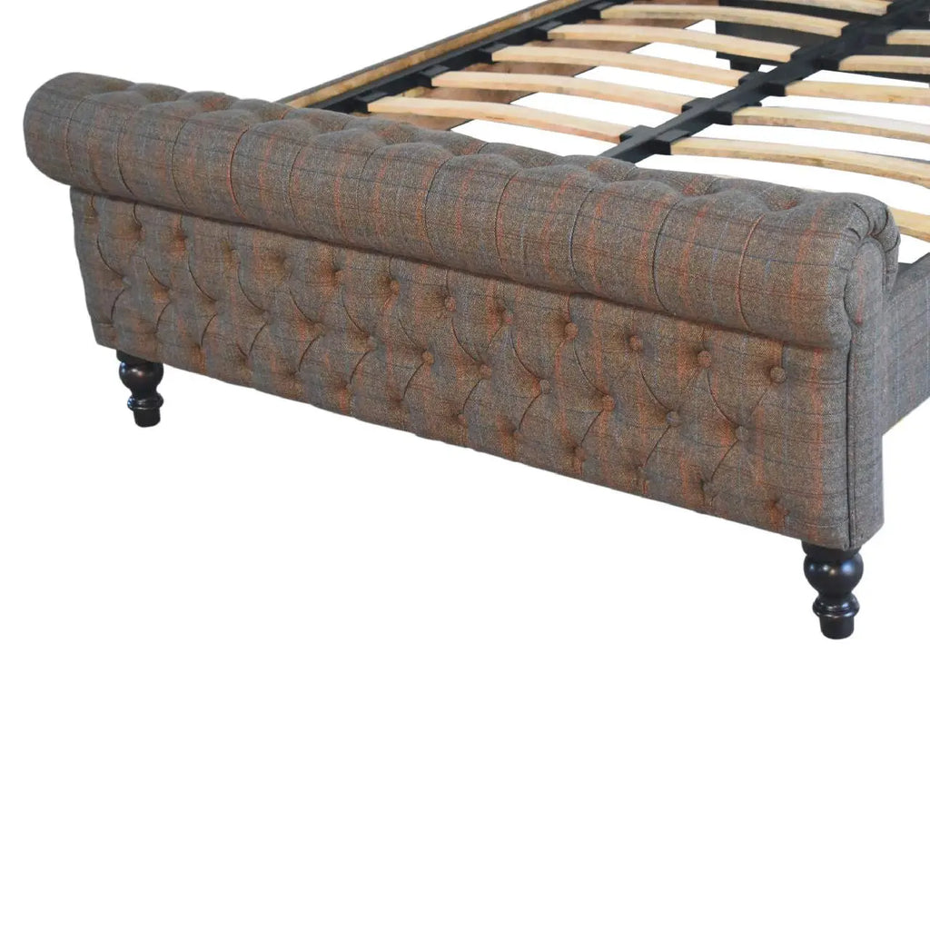 Multi Tweed Roll-Top Bed | Upholstered Bed Frame - Avivra