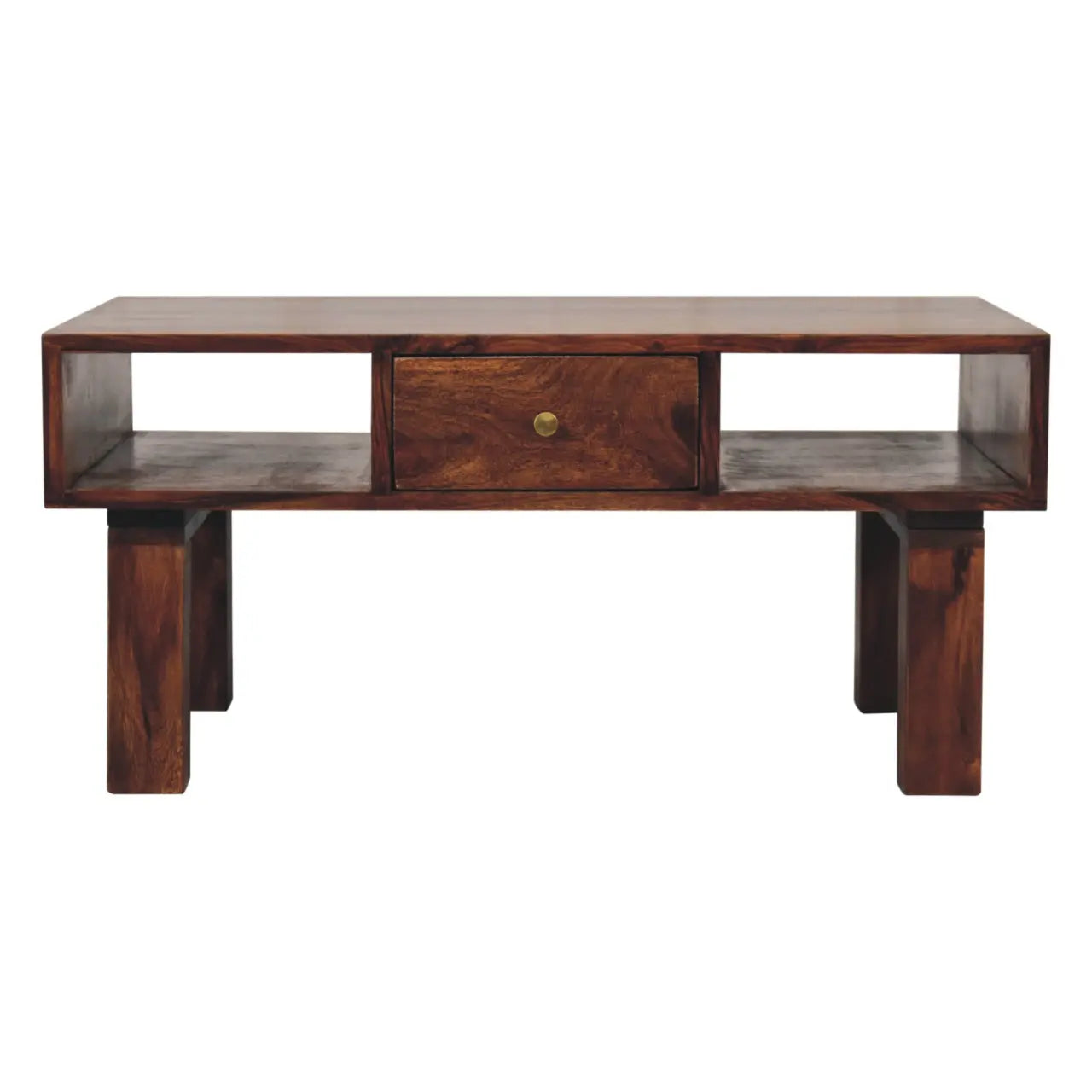 Tula coffee table crafted from solid Sheesham wood with chestnut finish