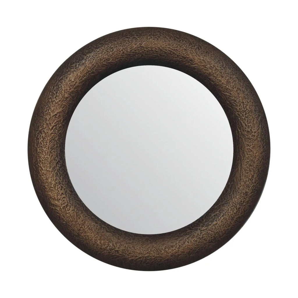 round hammered metallic wall mirror