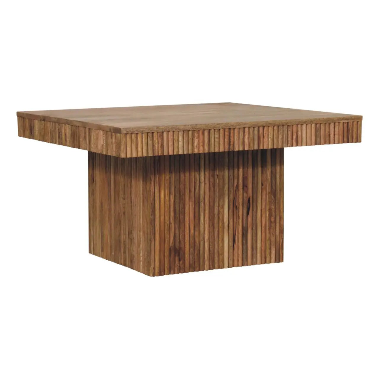 modern mango wood coffee table with sculptural ridged base