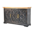 black mango wood sideboard with oak top and brass handles
