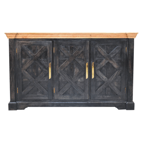 Regal Ash Black Rustic Sideboard | Ash Black & Oak Finish - Avivra
