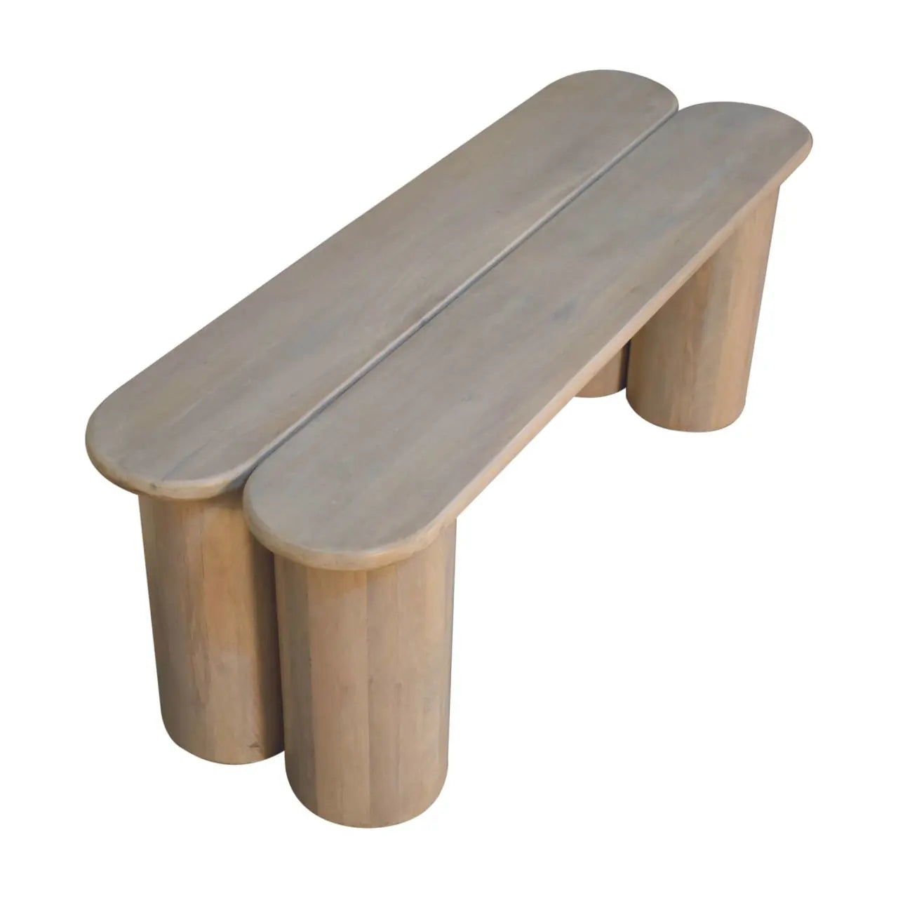 minimalist wooden bench with cylindrical legs