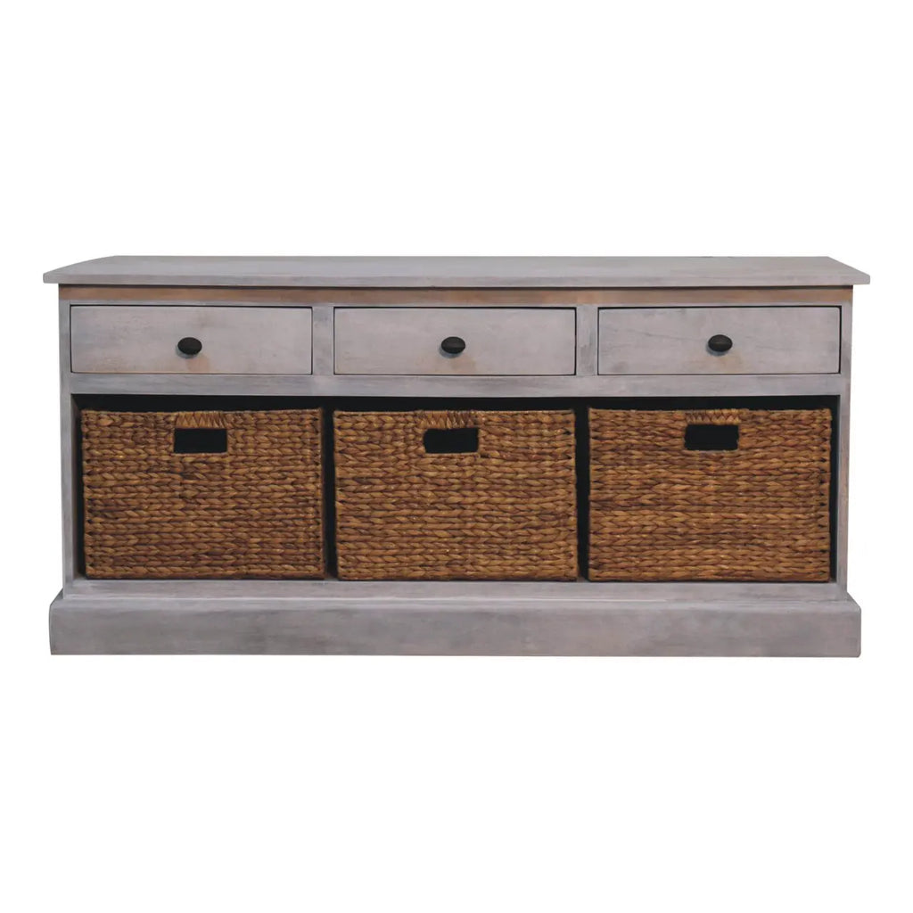 acid wash basket storage cabinet with wicker baskets