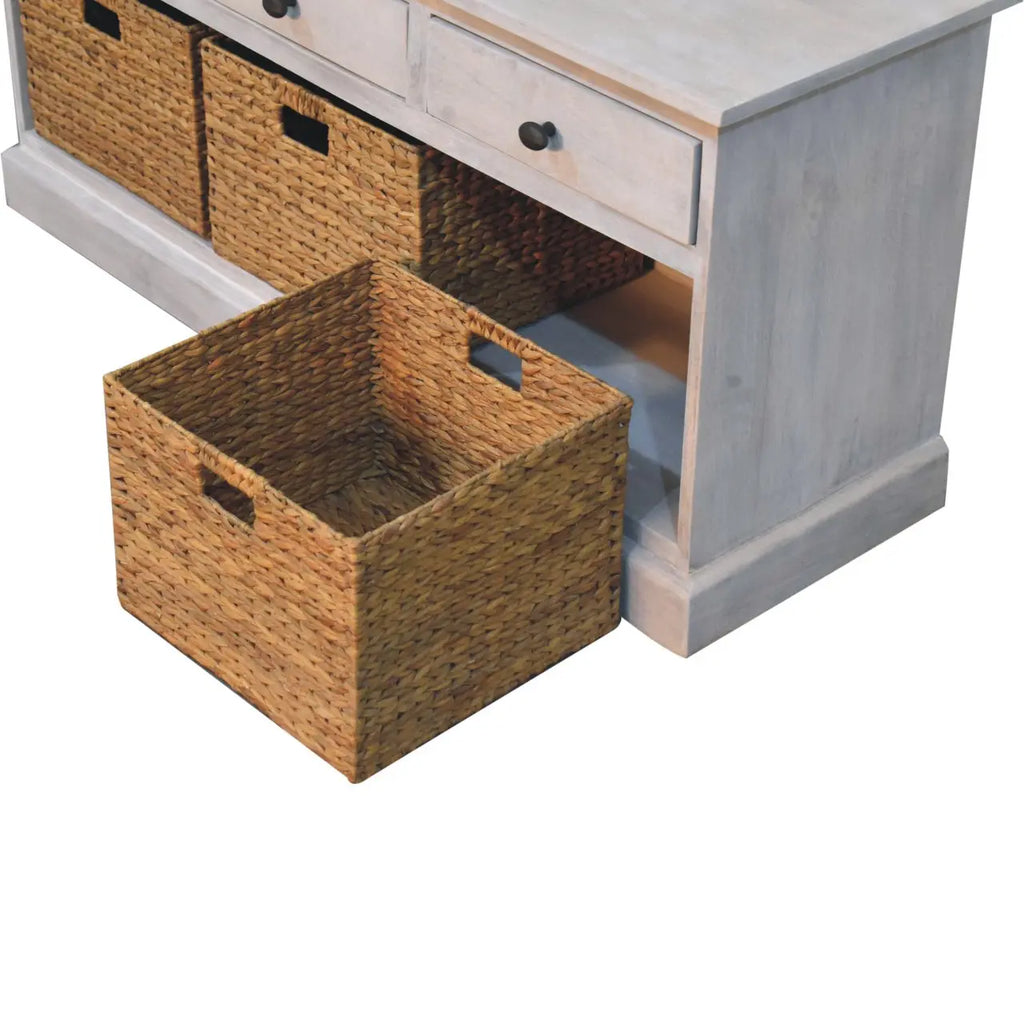solid mango wood storage cabinet with wicker basket drawers