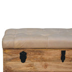Beige Buffalo Hide Leather Storage Trunk | Oak-ish Finish - Avivra