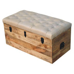 Beige Buffalo Hide Leather Storage Trunk | Oak-ish Finish - Avivra