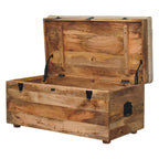 Beige Buffalo Hide Leather Storage Trunk | Oak-ish Finish - Avivra