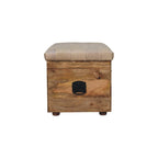 Beige Buffalo Hide Leather Storage Trunk | Oak-ish Finish - Avivra