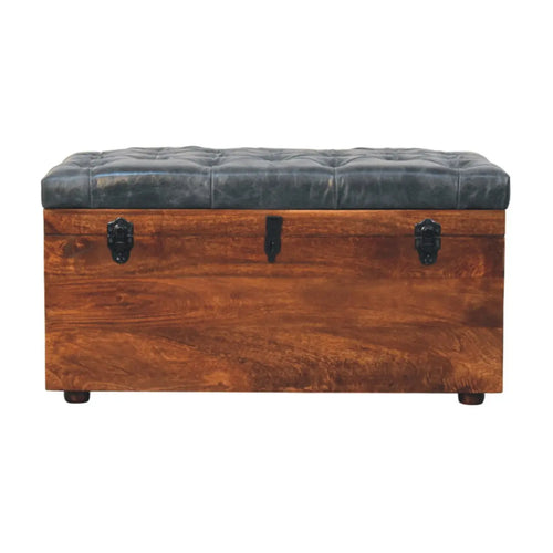 Black Buffalo hide leather Storage Trunk Avivra