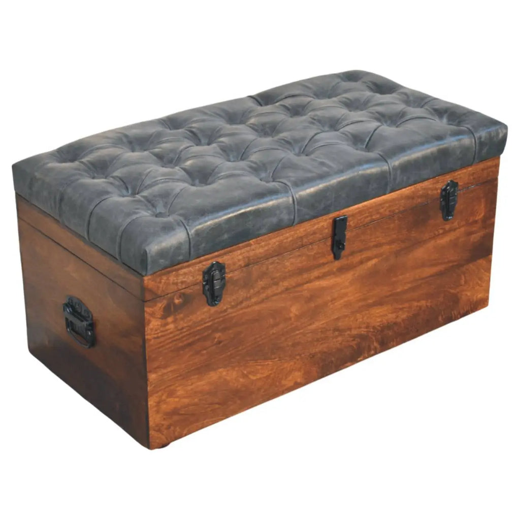 Black Buffalo hide leather Storage Trunk Avivra