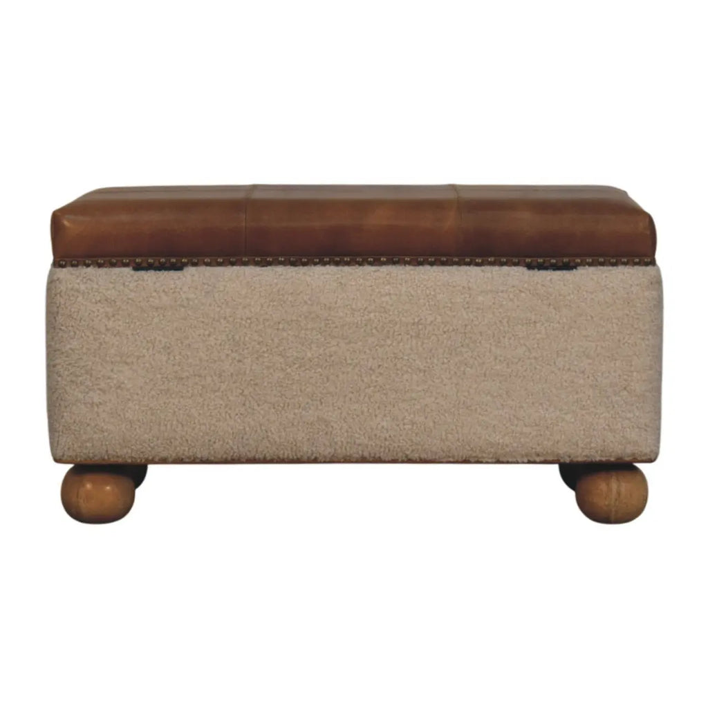 Boucle Lid- up Storage Ottoman | Buffalo Hide Leather - Avivra