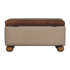 Boucle Lid- up Storage Ottoman | Buffalo Hide Leather - Avivra
