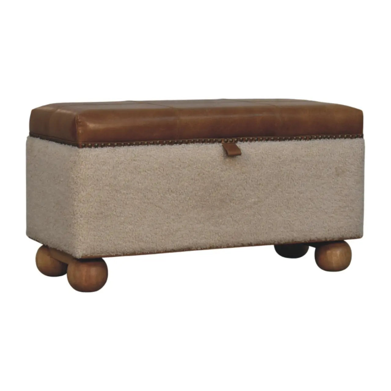 Boucle Lid- up Storage Ottoman | Buffalo Hide Leather - Avivra