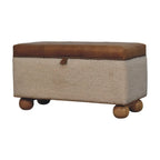 Boucle Lid- up Storage Ottoman | Buffalo Hide Leather - Avivra