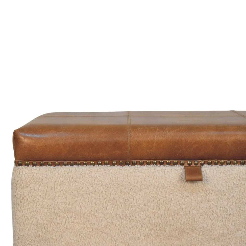 Boucle Lid- up Storage Ottoman | Buffalo Hide Leather - Avivra