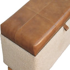 Boucle Lid- up Storage Ottoman | Buffalo Hide Leather - Avivra