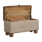 buffalo leather storage trunk with boucle upholstery