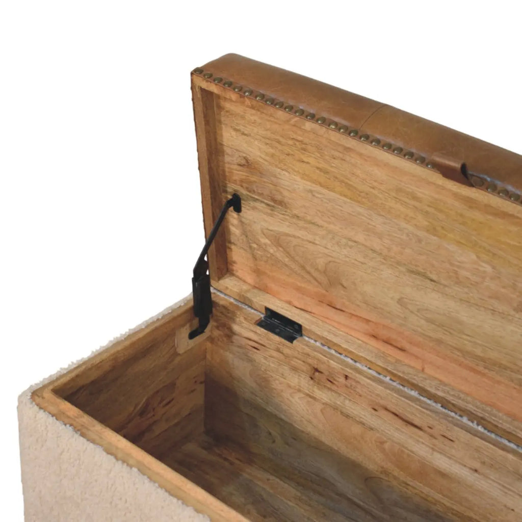 Boucle Lid- up Storage Ottoman | Buffalo Hide Leather - Avivra