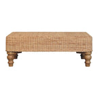 Regency woven coffee table with handcrafted woven surface and wooden legs