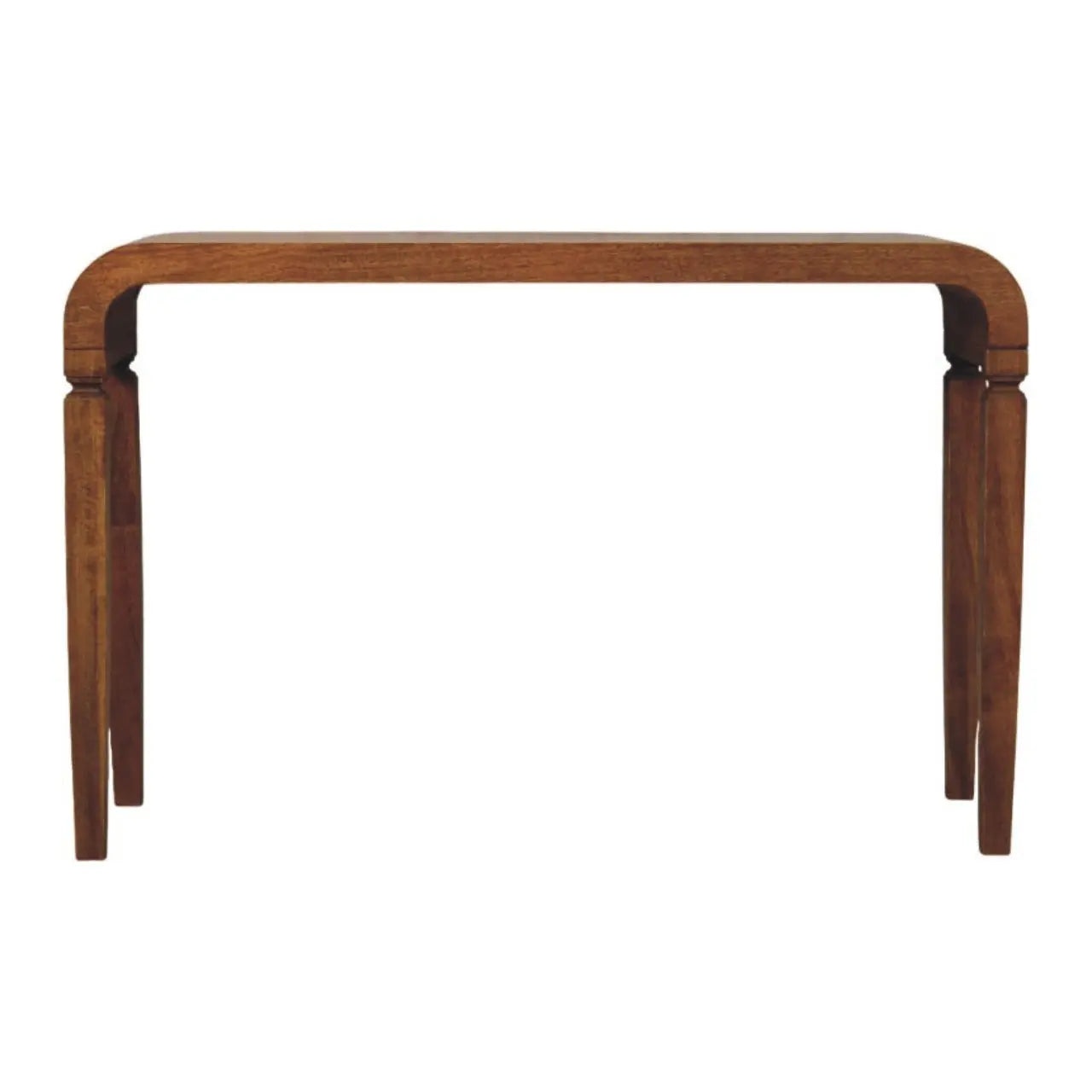 Arcus solid mango wood console table amber oak finish