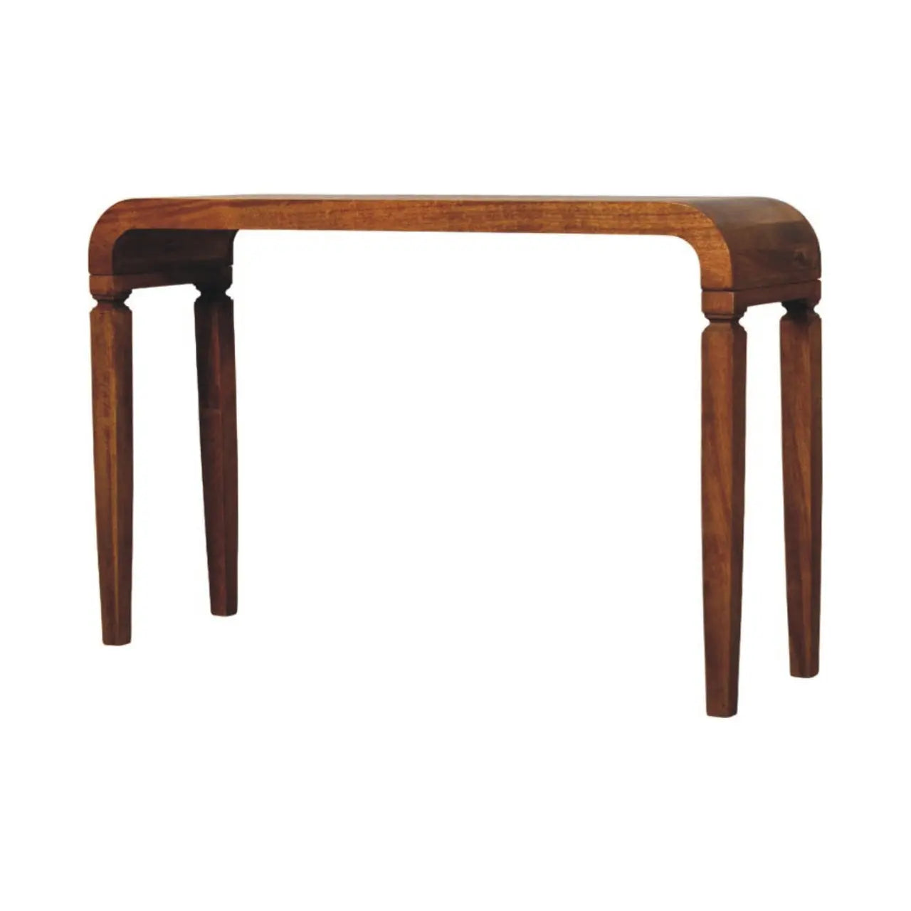 Arcus solid mango wood console table amber oak finish